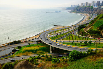 Highway by the ocean in Lima, Peru.