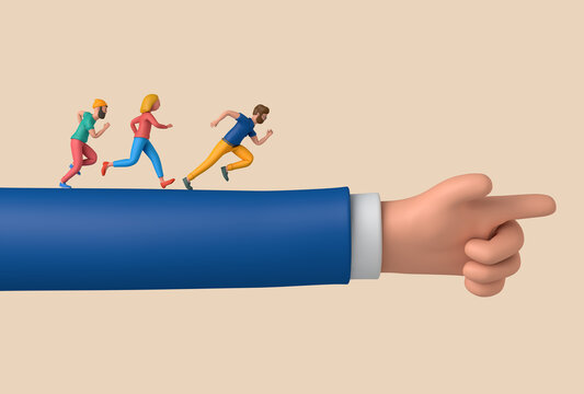 Business Leadership Concept. Person Running Along A Pointing Arm. 3D Rendering