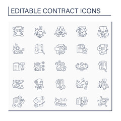 Contract line icons set.Written agreement. Legal deal with seals. Business concept. Isolated vector illustration. Editable stroke