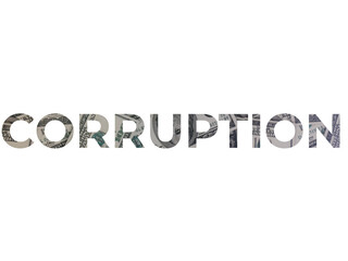 Illustration of the word corruption with the money on the background