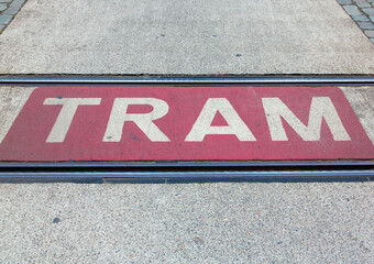 Obraz premium Pedestrian tramway crossing in different directions.