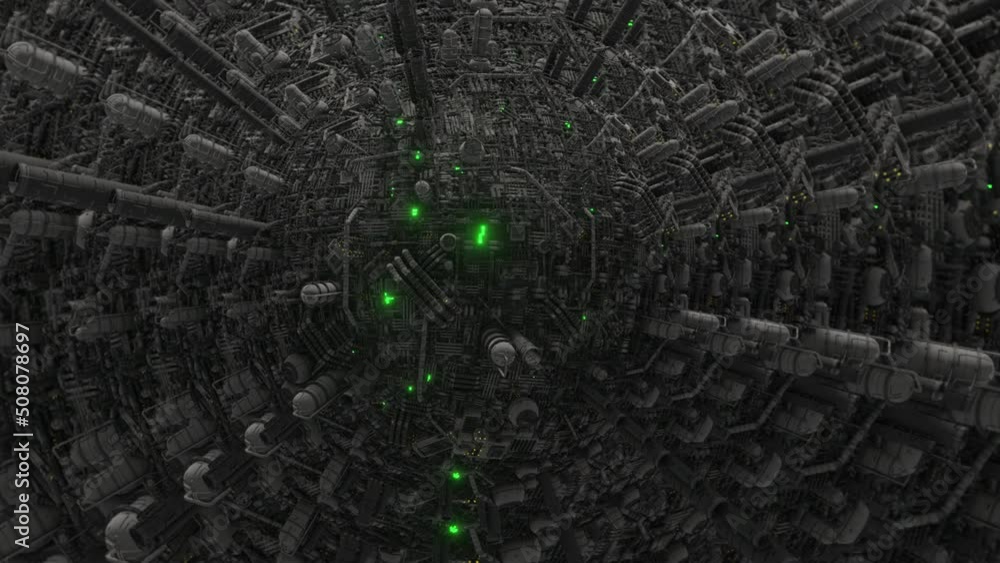 Wall mural supercomputer hive mind layers green glow 3d seamless loop