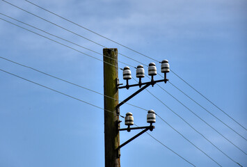 Telefonleitung, Holzmast, Bahntelefon, Draht, Isolator, Freileitung, Kommunikation, Mast, Holz,...