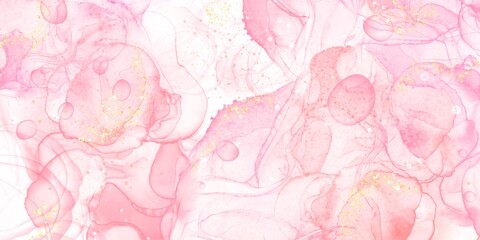 Fototapeta na wymiar Coral pink Marble alcohol ink elegant background. Luxury Watercolor Liquid illustration