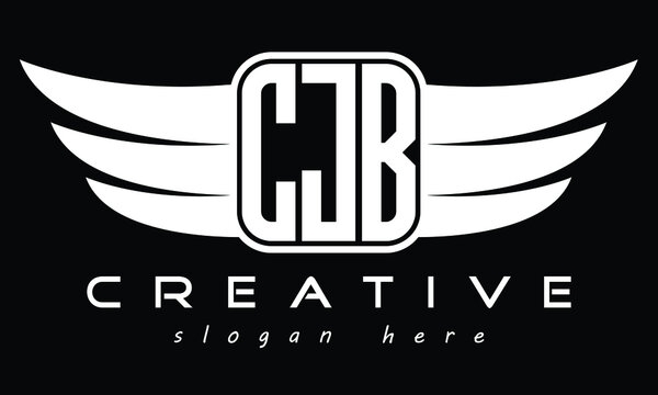 CJB three Letter Wings minimalist creative concept flag Flying Initial wing symbol icon professional logo design, Vector template