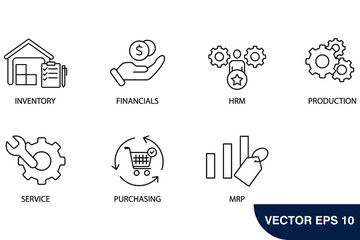 Enterprise resource planning icons set . Enterprise resource planning pack symbol vector elements for infographic web