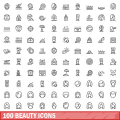 Obraz na płótnie Canvas 100 beauty icons set. Outline illustration of 100 beauty icons vector set isolated on white background