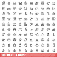 100 beauty icons set. Outline illustration of 100 beauty icons vector set isolated on white background