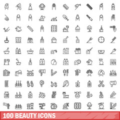 100 beauty icons set. Outline illustration of 100 beauty icons vector set isolated on white background