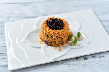 honey cake with blueberry jam, dessert and berry jam