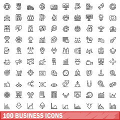 100 business icons set. Outline illustration of 100 business icons vector set isolated on white background