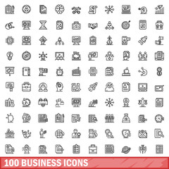 100 business icons set. Outline illustration of 100 business icons vector set isolated on white background