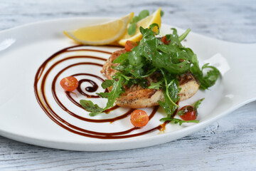 grilled fish with lemon, grilled meat