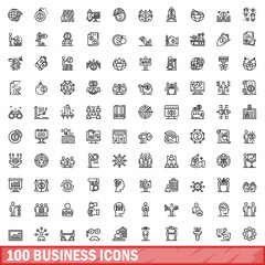 100 business icons set. Outline illustration of 100 business icons vector set isolated on white background