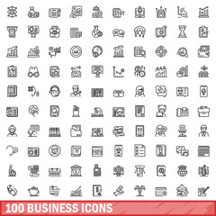 Obraz na płótnie Canvas 100 business icons set. Outline illustration of 100 business icons vector set isolated on white background