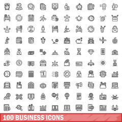 100 business icons set. Outline illustration of 100 business icons vector set isolated on white background