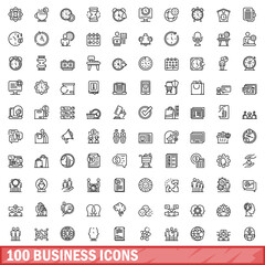Fototapeta na wymiar 100 business icons set. Outline illustration of 100 business icons vector set isolated on white background