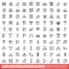 100 construction icons set. Outline illustration of 100 construction icons vector set isolated on white background