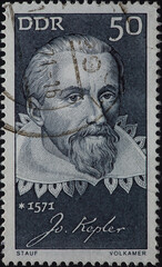 GERMANY, DDR - CIRCA 1971: a postage stamp from GERMANY, DDR, showing a portrait of the astronomer and scientist Johannes Kepler (1571–1630) . Circa 1971