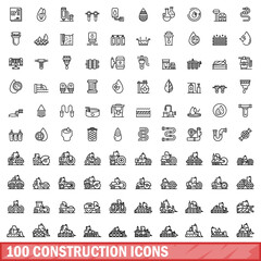 100 construction icons set. Outline illustration of 100 construction icons vector set isolated on white background