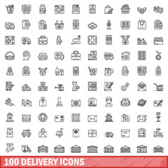 100 delivery icons set. Outline illustration of 100 delivery icons vector set isolated on white background