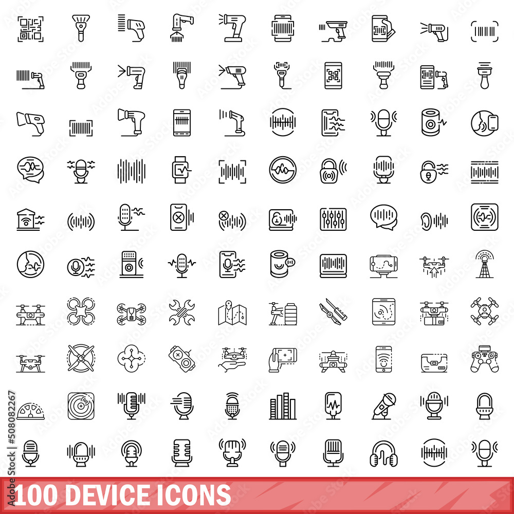 Aufkleber 100 device icons set. outline illustration of 100 device icons vector set isolated on white backgrou