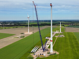 Construction of a wind turbine in Brandenburg, Germany - obrazy, fototapety, plakaty