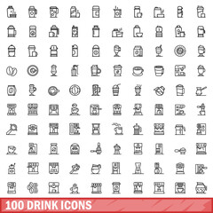 100 drink icons set. Outline illustration of 100 drink icons vector set isolated on white background
