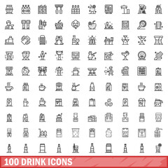 100 drink icons set. Outline illustration of 100 drink icons vector set isolated on white background