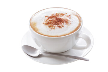 Cup of cappuccino coffee on white background