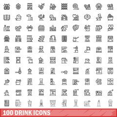 100 drink icons set. Outline illustration of 100 drink icons vector set isolated on white background