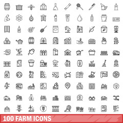 100 farm icons set. Outline illustration of 100 farm icons vector set isolated on white background