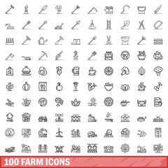 100 farm icons set. Outline illustration of 100 farm icons vector set isolated on white background