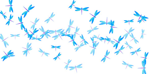 Fototapeta na wymiar Tropical cyan blue dragonfly flat vector wallpaper. Spring beautiful damselflies. Detailed dragonfly flat children background. Sensitive wings insects graphic design. Fragile beings