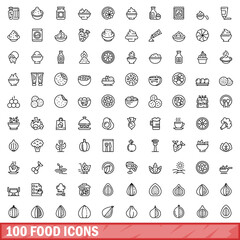 100 food icons set. Outline illustration of 100 food icons vector set isolated on white background