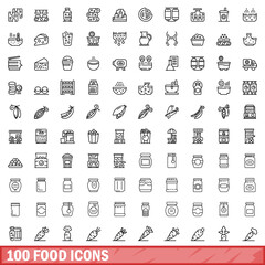 100 food icons set. Outline illustration of 100 food icons vector set isolated on white background