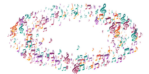 Musical note symbols vector background. Melody