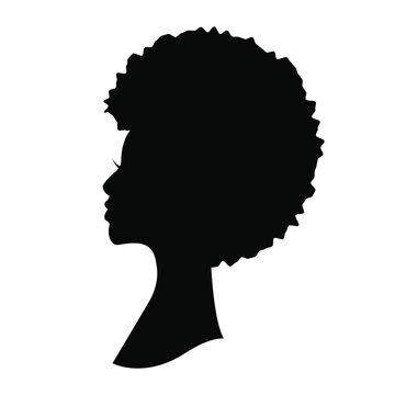 Vector illustration of a black woman with afro hair silhouette. Side view of african american woman with natural hair