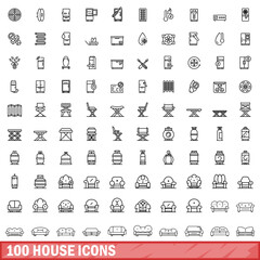 100 house icons set. Outline illustration of 100 house icons vector set isolated on white background