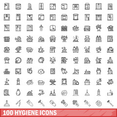 100 hygiene icons set. Outline illustration of 100 hygiene icons vector set isolated on white background