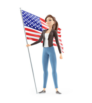 3d Patriotic Woman Holding American Flag