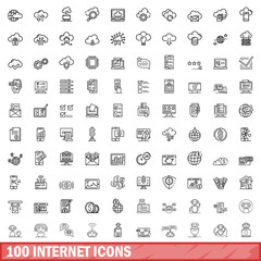 Fototapeta na wymiar 100 internet icons set. Outline illustration of 100 internet icons vector set isolated on white background