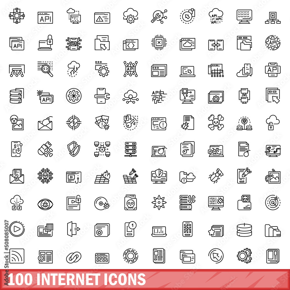 Canvas Prints 100 internet icons set. outline illustration of 100 internet icons vector set isolated on white back - Canvas Prints