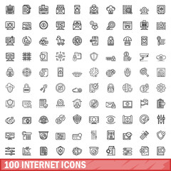 100 internet icons set. Outline illustration of 100 internet icons vector set isolated on white background