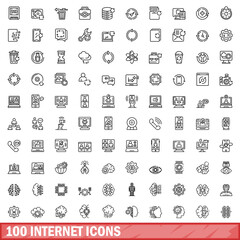 100 internet icons set. Outline illustration of 100 internet icons vector set isolated on white background