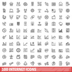 100 internet icons set. Outline illustration of 100 internet icons vector set isolated on white background