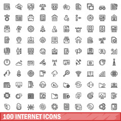 100 internet icons set. Outline illustration of 100 internet icons vector set isolated on white background