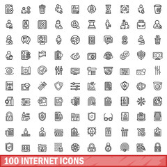 100 internet icons set. Outline illustration of 100 internet icons vector set isolated on white background