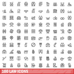 100 law icons set. Outline illustration of 100 law icons vector set isolated on white background