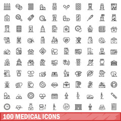 100 medical icons set. Outline illustration of 100 medical icons vector set isolated on white background